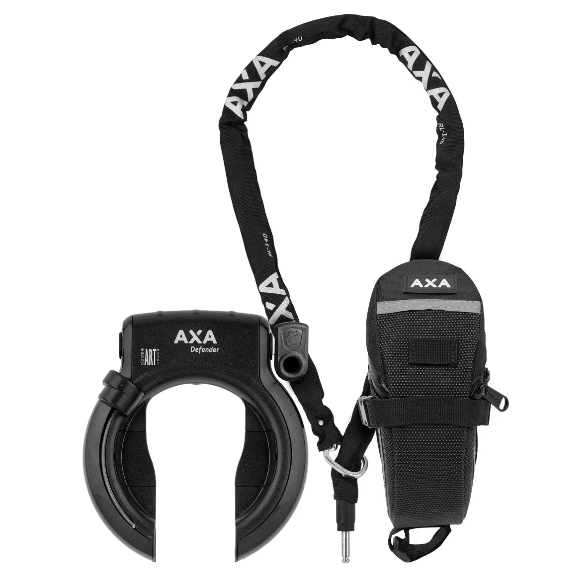 AXA Defender rammelås inkl. 140cm RLC plug-in kæde m/sadeltaske - eCykler a/s 