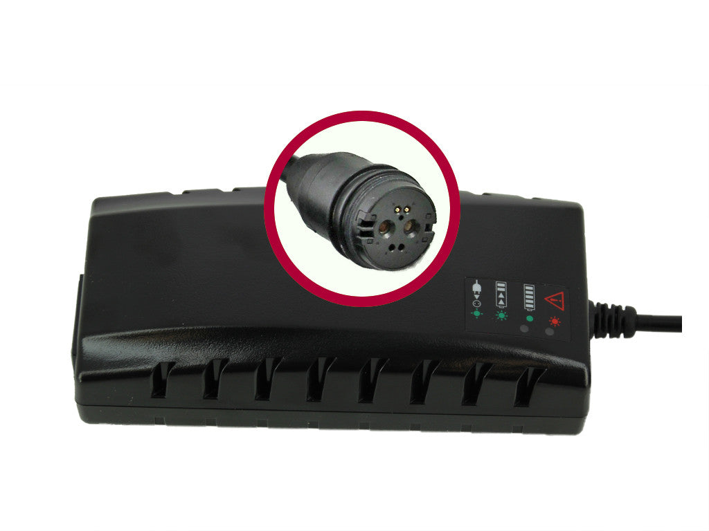 Oplader f. 36V batterier (42V) 3A Rosenberger stik. Lige stik - eCykler a/s 